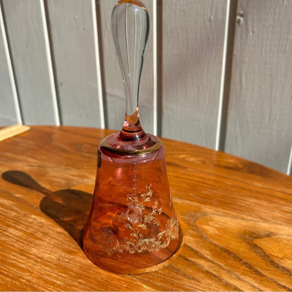 Vintage Pink Gold Gilded Bohemia Glass Bell Czechoslovakia Decorated
